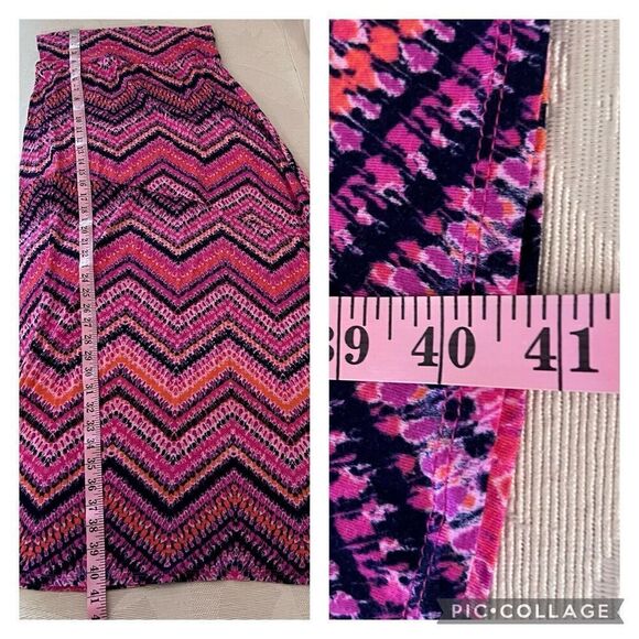 New Directions Maxi Skirt Size M Pull On Pink Multicolor Chevron Print READ - Picture 8 of 11